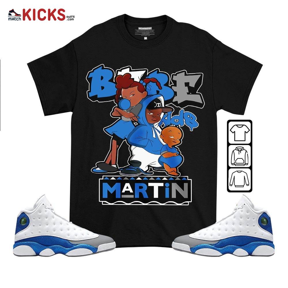 Martin Babe’s Kids 90s Sneaker Shirt Match White French Blue 13s, Jordan 13 French Blue MKO T-Shirt