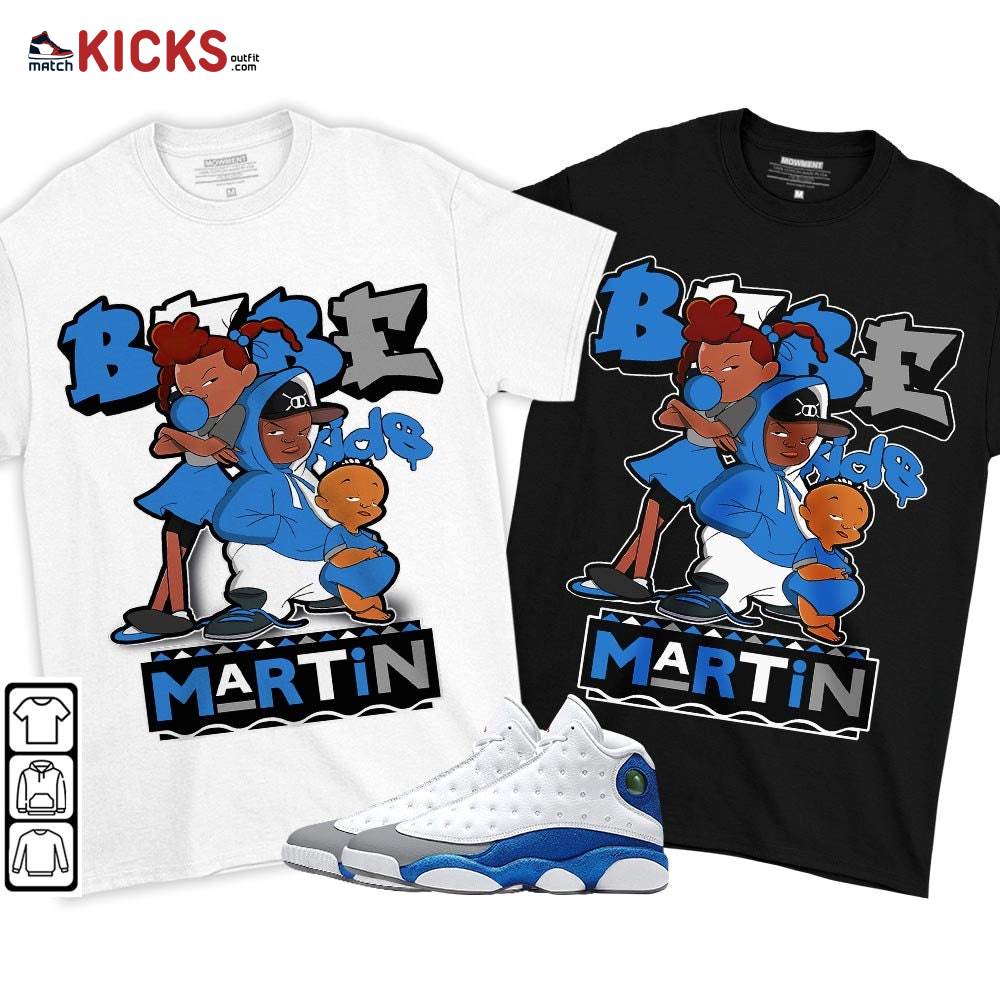 Martin Babe’s Kids 90s Sneaker Shirt Match White French Blue 13s, Jordan 13 French Blue MKO T-Shirt