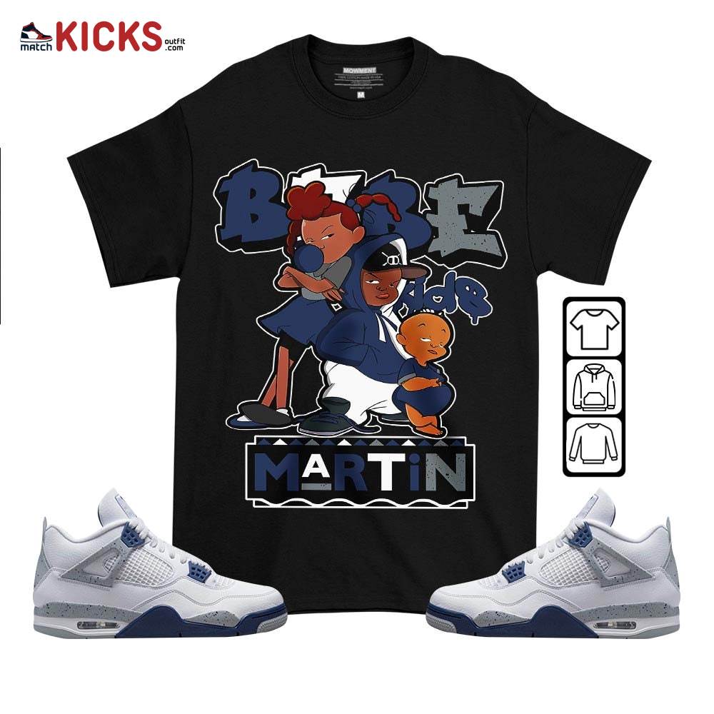 Martin Babe’s Kids 90s Sneaker Shirt Match White Midnight Navy 4s, Jordan 4 Retro Midnight Navy MKO T-Shirt