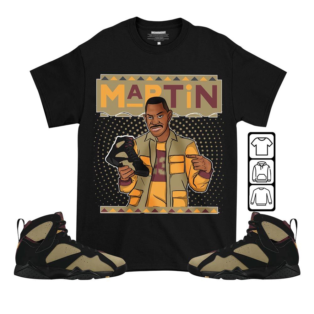 Martin Sneaker Shirt Match Black Cherrywood 7s, Jordan 7 Black Olive MKO T-Shirt Martin Sneaker Shirt Match Black Cherrywood 7s, Jordan 7 Black Olive MKO T-Shirt