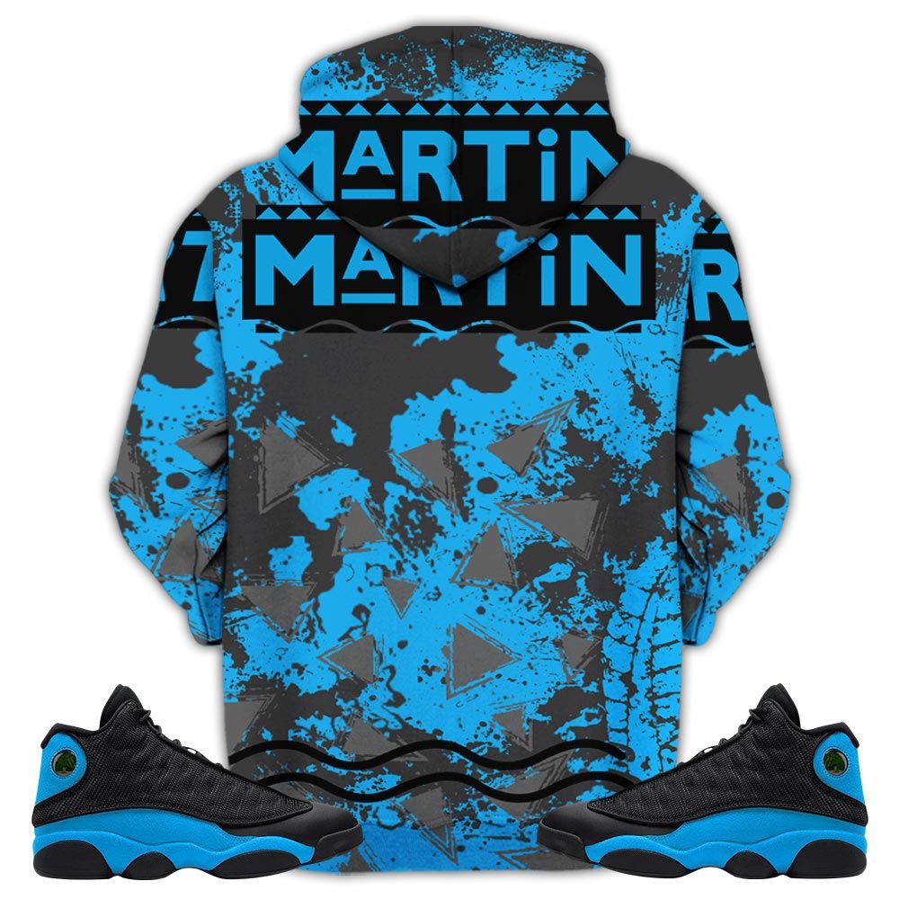 Martin Sneaker Shirt Match Black University Blue 13S, Jordan 13 Black University Blue 2022 Hoodie Sweatshirt Tee All Over Print MKO Shirt