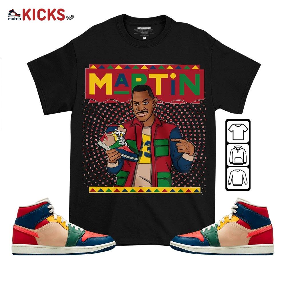 Martin Sneaker Shirt Match Multi Color 2022 1s, Jordan 1 Mid Multi Color 2022 MKO T-Shirt Martin Sneaker Shirt Match Multi Color 2022 1s, Jordan 1 Mid Multi Color 2022 MKO T-Shirt