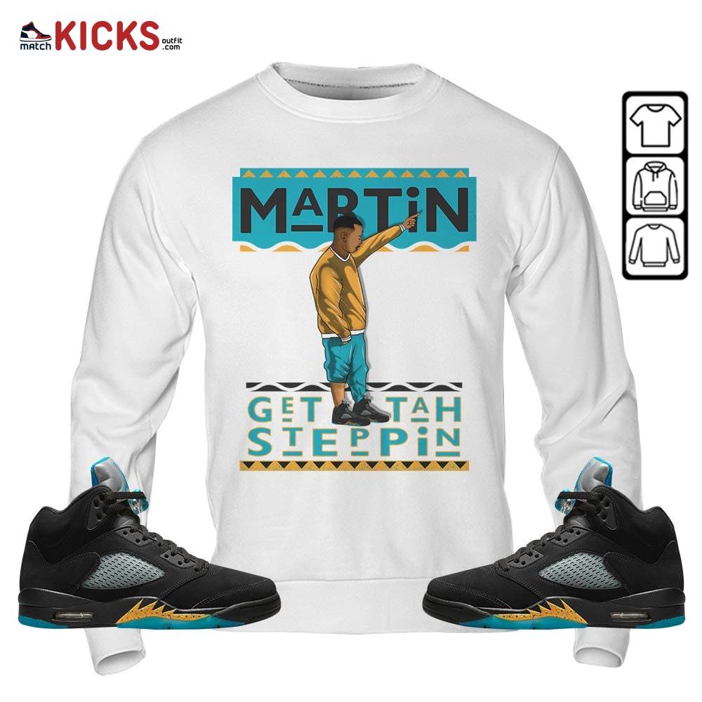 Martin Tv 80s Sneaker Shirt Match 2023 Retro Aqua 5s, Jordan 5 Aqua MKO T-Shirt Martin Tv 80s Sneaker Shirt Match 2023 Retro Aqua 5s, Jordan 5 Aqua MKO T-Shirt