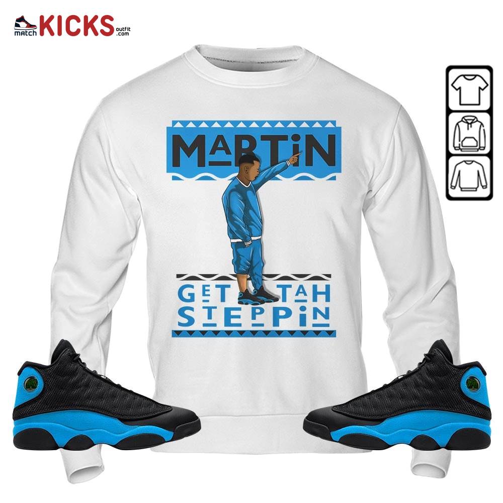 Martin Tv 80s Sneaker Shirt Match Black University Blue 13s, Jordan 13 Black University Blue 2022 MKO Sweatshirt Martin Tv 80s Sneaker Shirt Match Black University Blue 13s, Jordan 13 Black University Blue 2022 MKO Sweatshirt