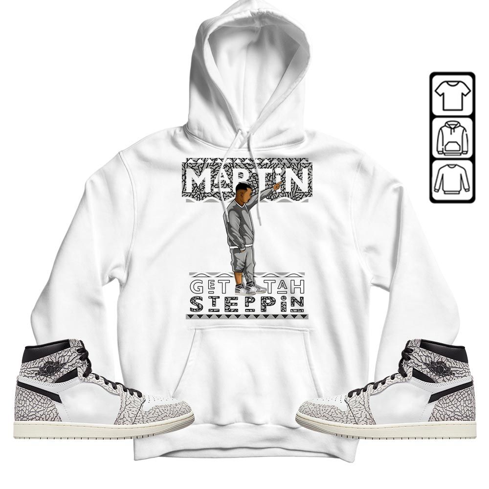 Martin Tv 80s Sneaker Shirt Match OG Elephant 1s, Jordan 1 White Cement MKO T-Shirt