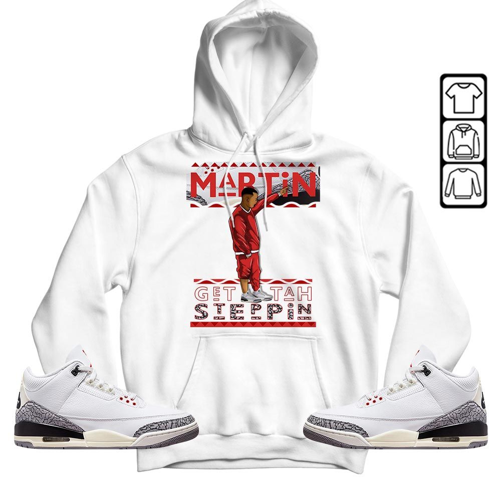 Martin Tv 80s Sneaker Shirt Match White Cement 3s, Jordan Retro 3 White Cement MKO T-Shirt