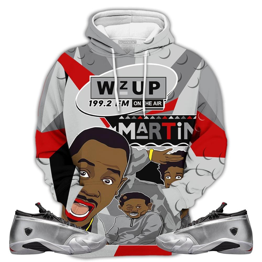 Martin Tv 90S Sneaker Shirt Match 14 Low Metallic Silver, Jordan 14 Metallic Silver Hoodie Sweatshirt Tee All Over Print MKO Shirt