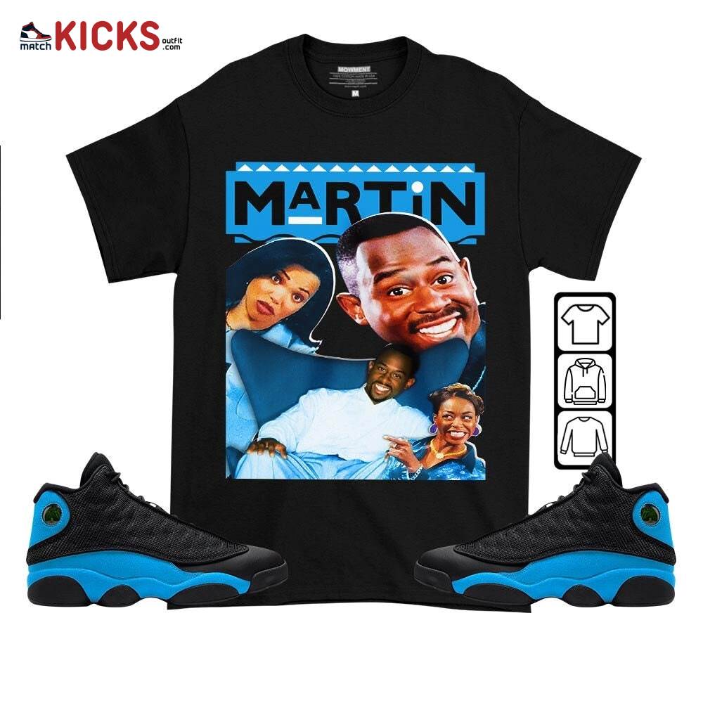 Martin TV1 Sneaker Shirt Match Black University Blue 13s, Jordan 13 Black University Blue 2022 MKO T-Shirt