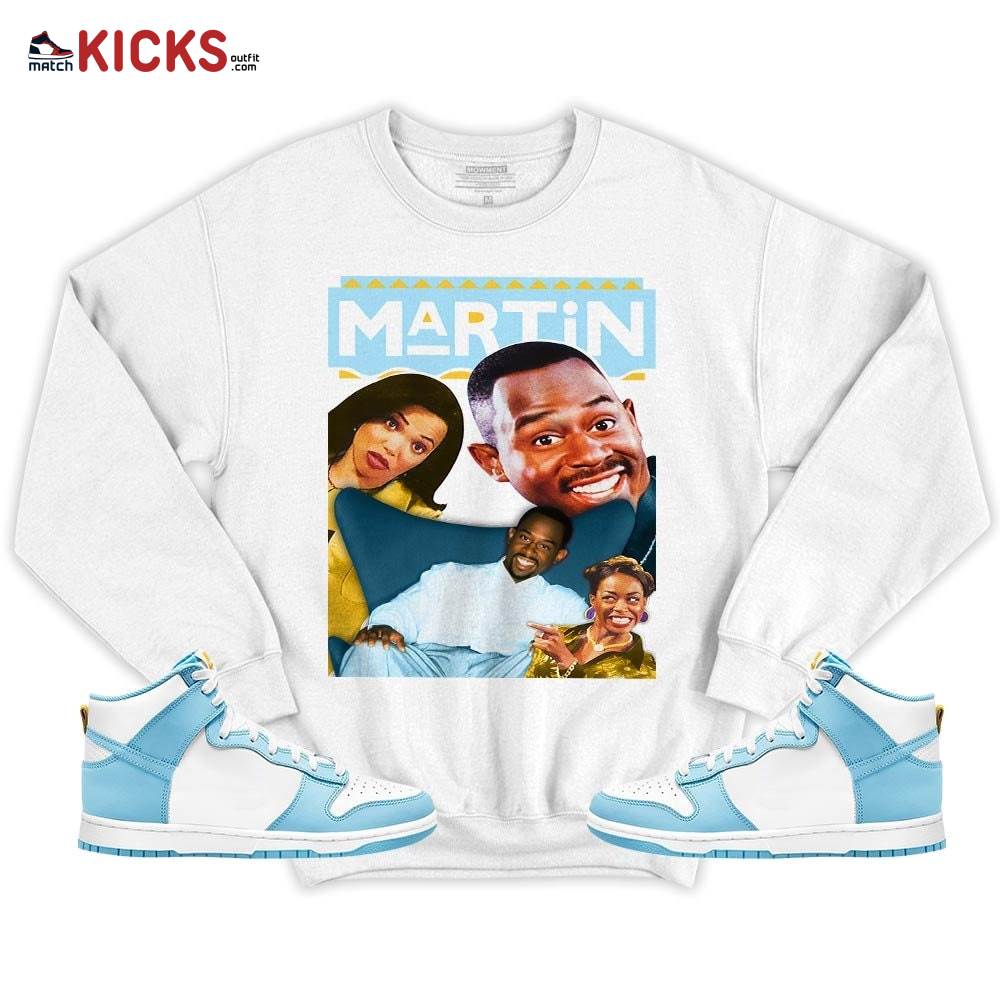 Martin TV1 Sneaker Shirt Match Dunk High Blue Chill, Dunk High Homer Simpson MKO T-Shirt Martin TV1 Sneaker Shirt Match Dunk High Blue Chill, Dunk High Homer Simpson MKO T-Shirt