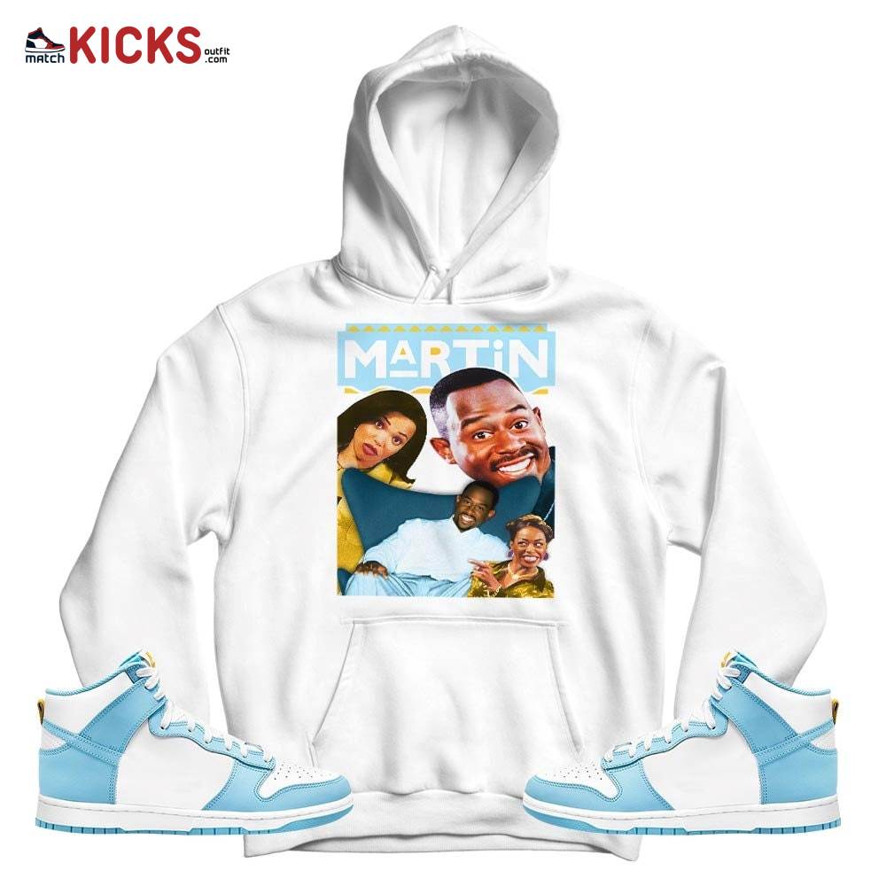 Martin TV1 Sneaker Shirt Match Dunk High Blue Chill, Dunk High Homer Simpson MKO T-Shirt Martin TV1 Sneaker Shirt Match Dunk High Blue Chill, Dunk High Homer Simpson MKO T-Shirt