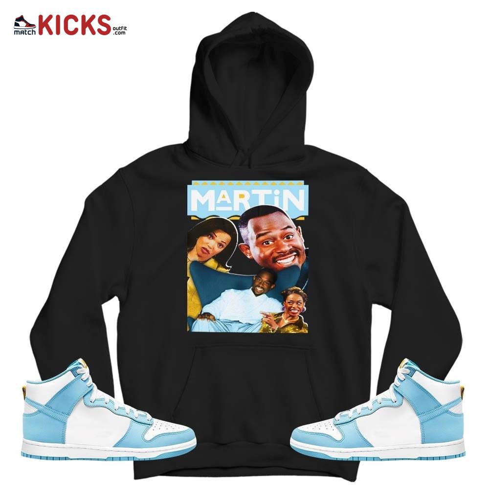 Martin TV1 Sneaker Shirt Match Dunk High Blue Chill, Dunk High Homer Simpson MKO T-Shirt Martin TV1 Sneaker Shirt Match Dunk High Blue Chill, Dunk High Homer Simpson MKO T-Shirt