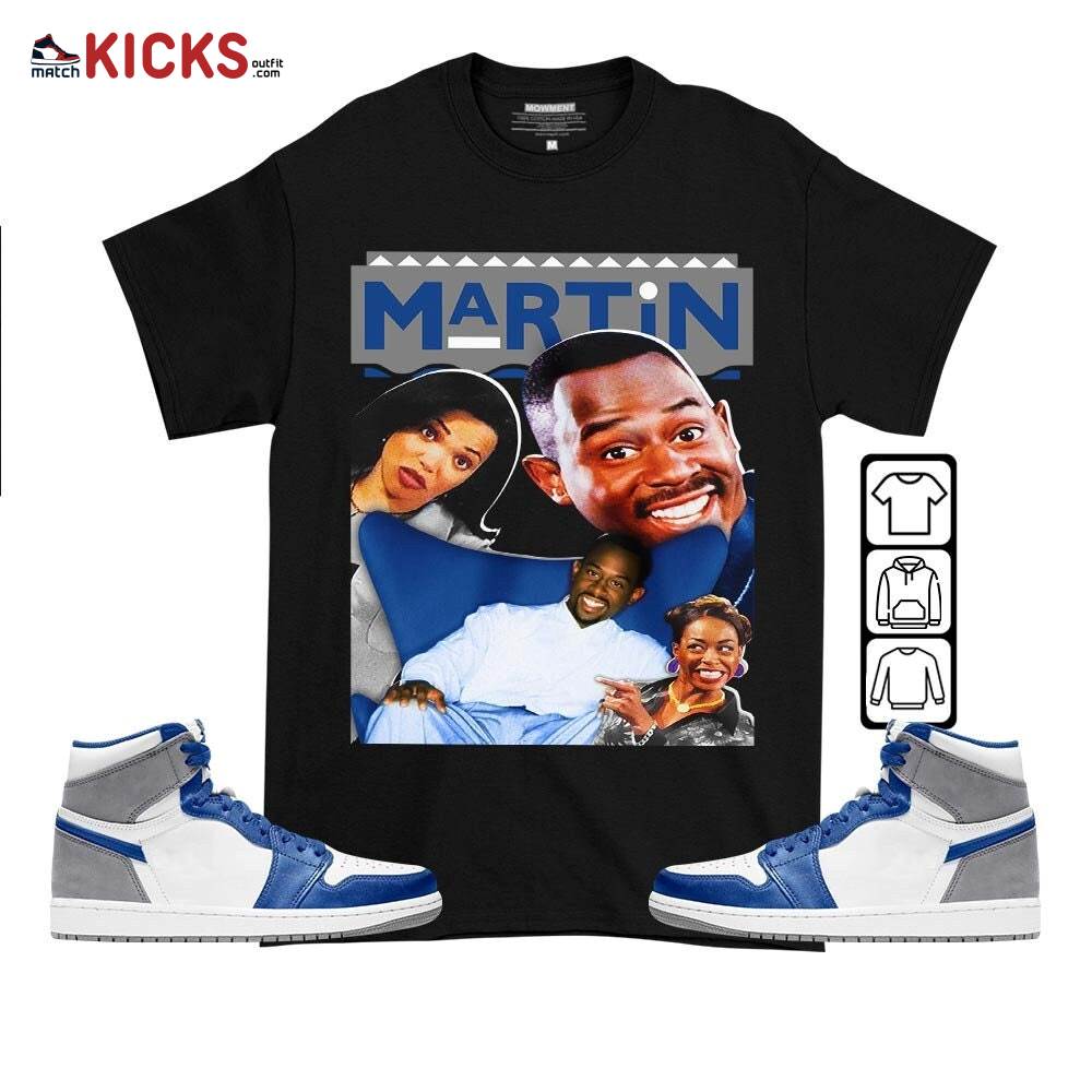 Martin TV1 Sneaker Shirt Match True Blue 1s, Jordan 1 High OG True Blue MKO T-Shirt