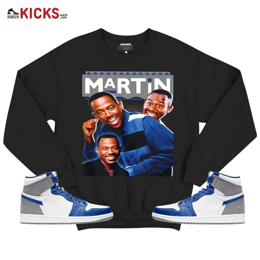 Martin TV2 Sneaker Shirt Match True Blue 1s, Jordan 1 High OG True Blue MKO T-Shirt Martin TV2 Sneaker Shirt Match True Blue 1s, Jordan 1 High OG True Blue MKO T-Shirt