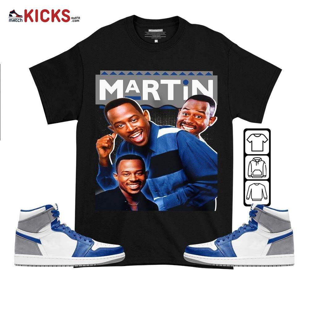 Martin TV2 Sneaker Shirt Match True Blue 1s, Jordan 1 High OG True Blue MKO T-Shirt