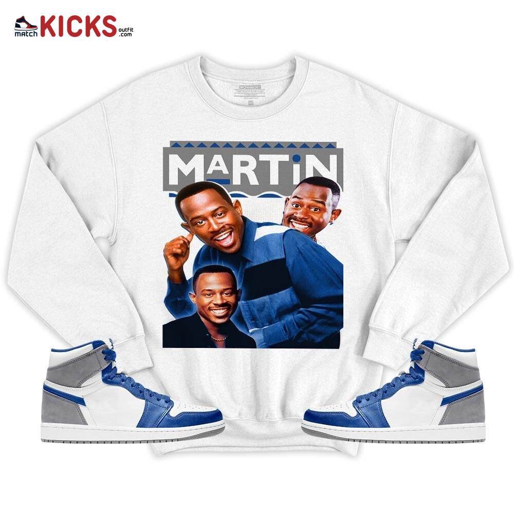 Martin TV2 Sneaker Shirt Match True Blue 1s, Jordan 1 High OG True Blue MKO T-Shirt Martin TV2 Sneaker Shirt Match True Blue 1s, Jordan 1 High OG True Blue MKO T-Shirt