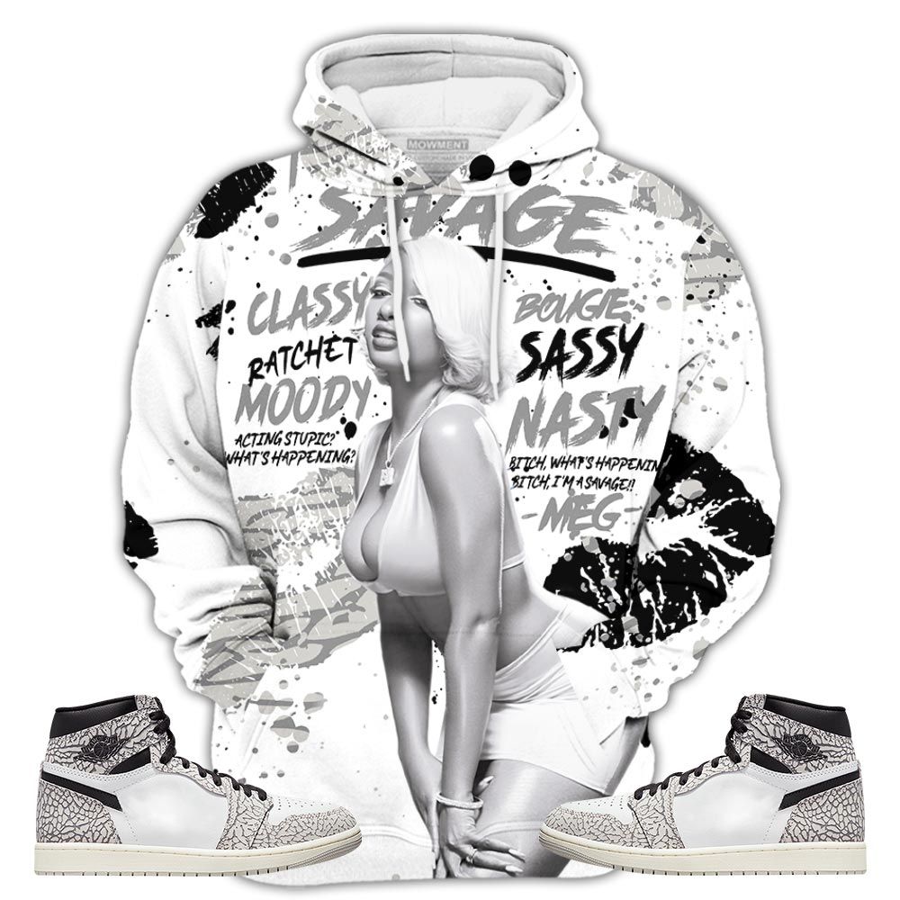 Megan Sneaker Shirt Match Og Elephant 1S, Jordan 1 White Cement Hoodie Sweatshirt Tee All Over Print MKO Shirt