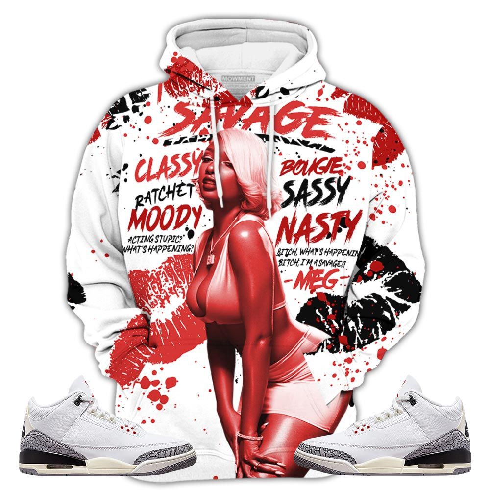 Megan Sneaker Shirt Match White Cement 3S, Jordan Retro 3 White Cement Hoodie Sweatshirt Tee All Over Print MKO Shirt