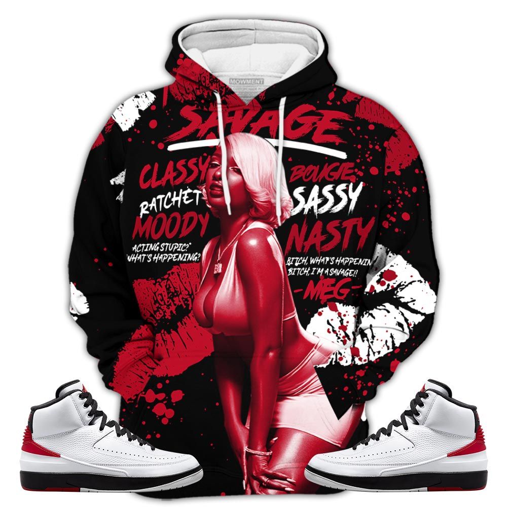 Megan Thee Stallion Lips Sneaker Shirt Match 2 Chicago Varsity Red, Jordan Retro 2 Chicago Hoodie Sweatshirt Tee All Over Print MKO Shirt