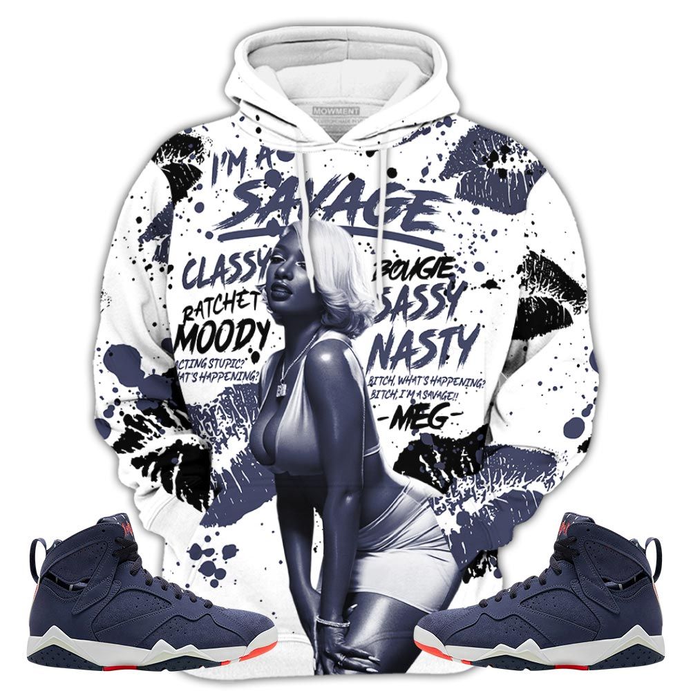 Megan Thee Stallion Sneaker Shirt Match 7 Neutral Indigo, Jordan 7 Quai 54 Hoodie Sweatshirt Tee All Over Print MKO Shirt