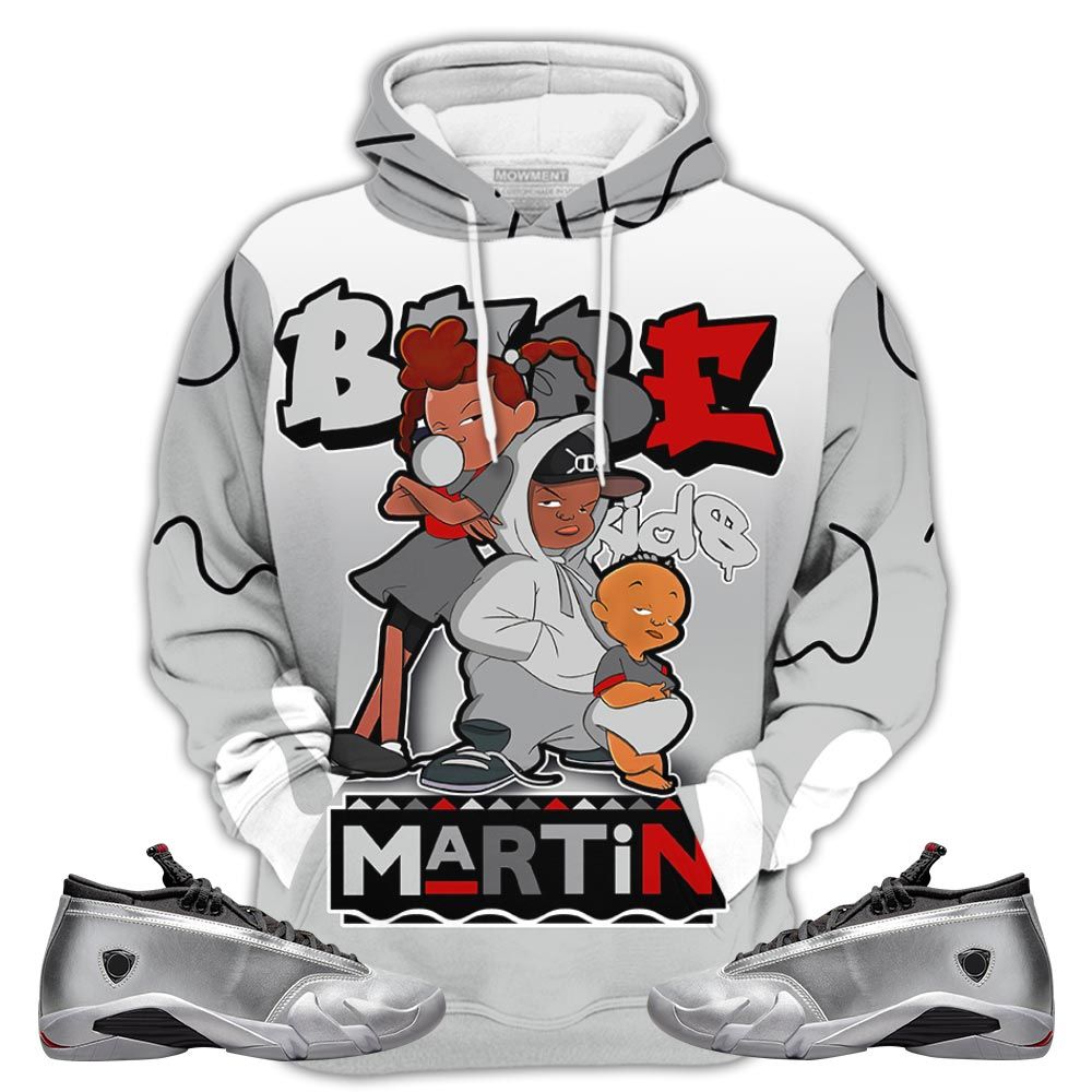 Melanin 80S Baby Sneaker Shirt Match 14 Low Metallic Silver, Jordan 14 Metallic Silver Hoodie Sweatshirt Tee All Over Print MKO Shirt