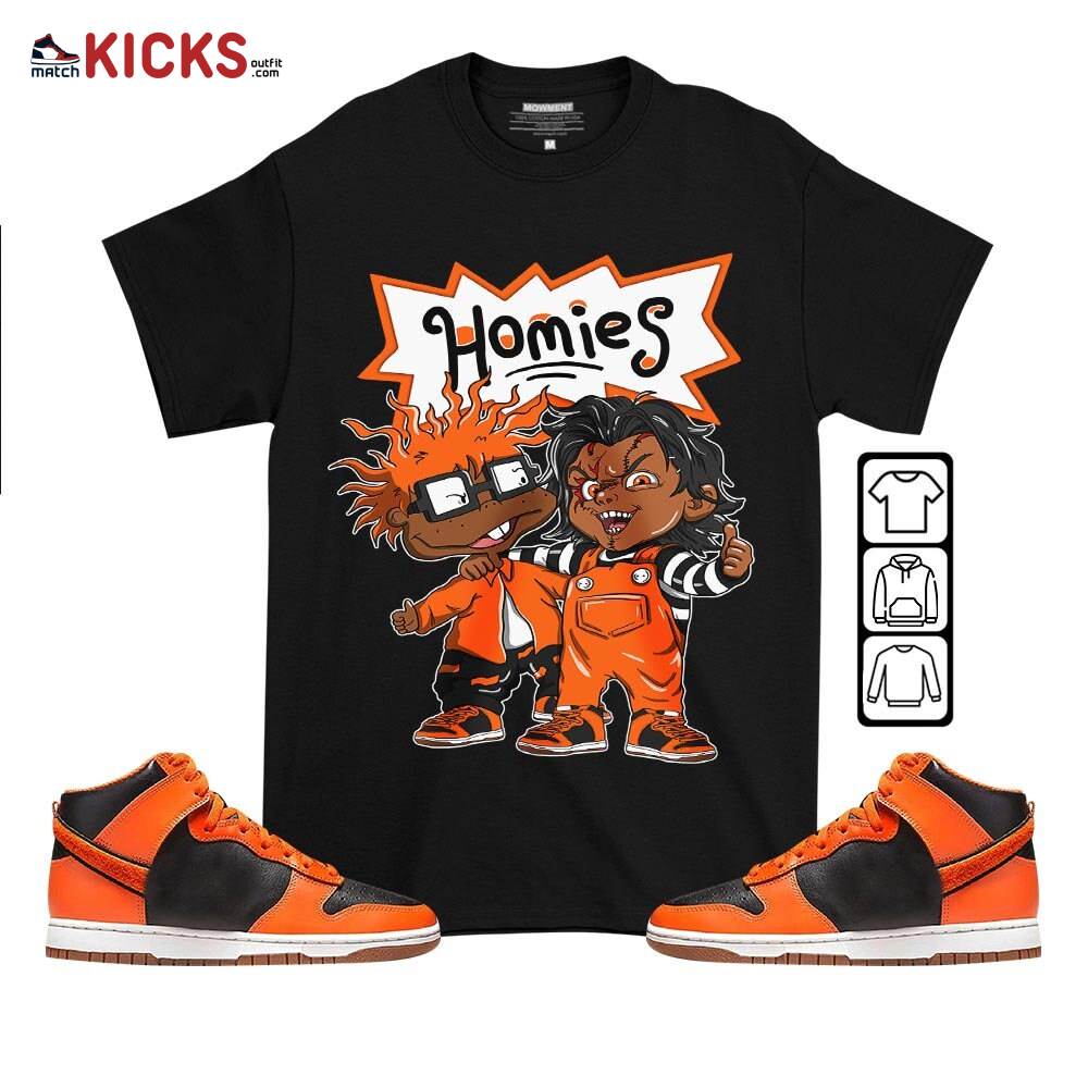 Melanin Kids 90’s Rugrats Chucky Chuckie Homie Sneaker Shirt Match Dunk Black Orange, Dunk High GS Safety Orange MKO T-Shirt