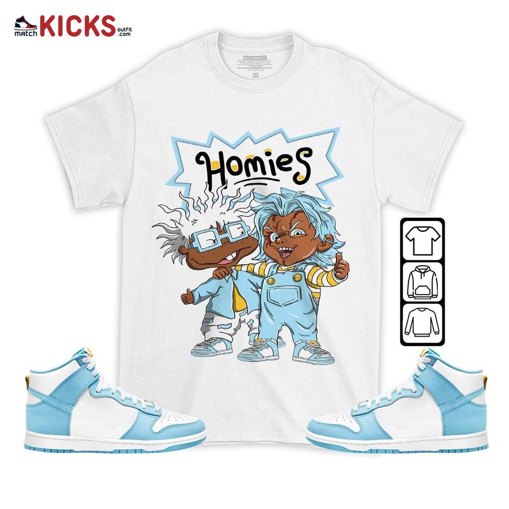 Melanin Kids 90’s Rugrats Chucky Chuckie Homie Sneaker Shirt Match Dunk High Blue Chill, Dunk High Homer Simpson MKO T-Shirt