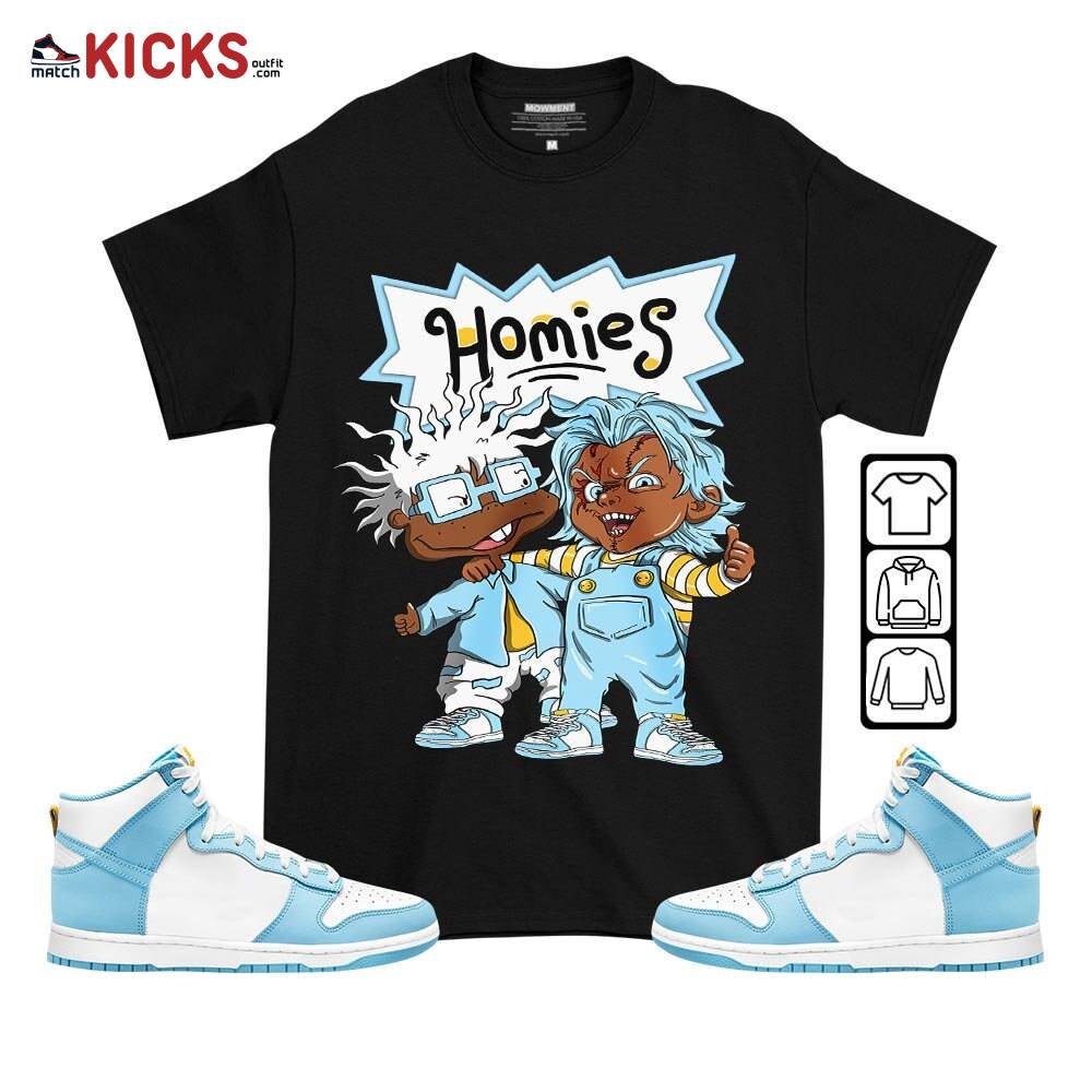 Melanin Kids 90’s Rugrats Chucky Chuckie Homie Sneaker Shirt Match Dunk High Blue Chill, Dunk High Homer Simpson MKO T-Shirt