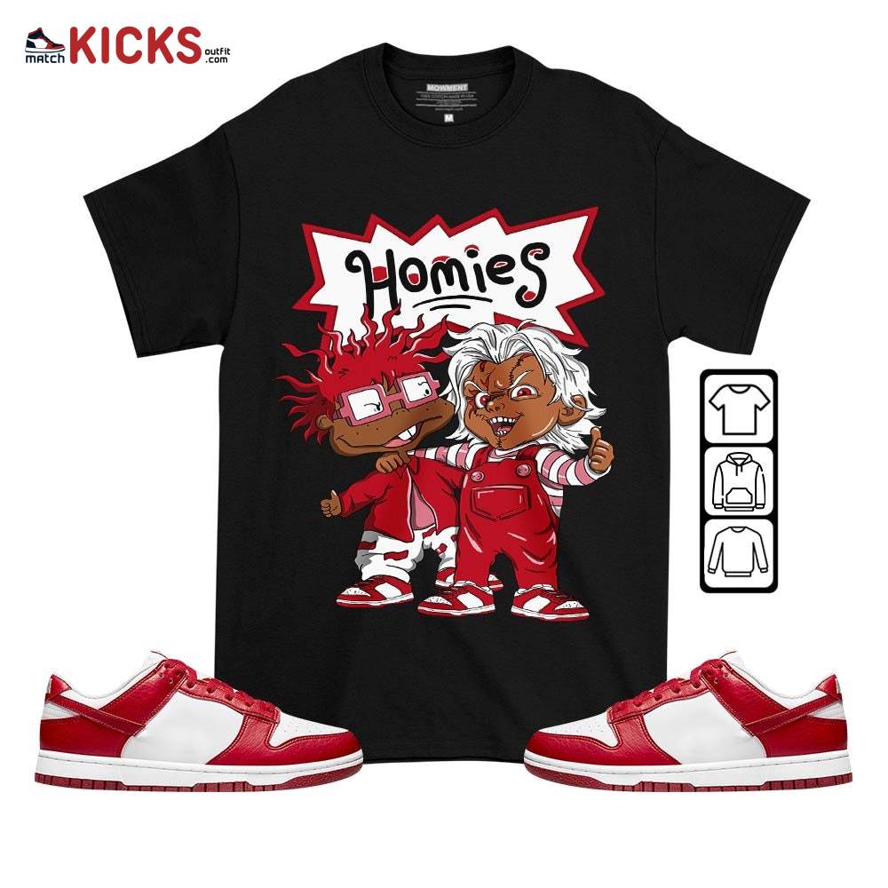 Melanin Kids 90’s Rugrats Chucky Chuckie Homie Sneaker Shirt Match Next Nature White Gym Red, Dunk Low Gym Red MKO T-Shirt