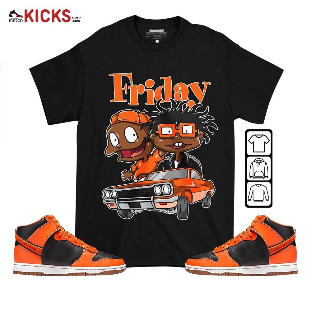Melanin Kids Friday Rugrats Sneaker Shirt Match Dunk Black Orange, Dunk High GS Safety Orange MKO T-Shirt