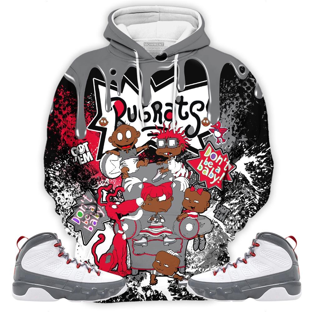Melanin Rugrats Kids 90S Got Em Sneaker Shirt Match Grey Fire Red 9S, Jordan 9 Retro Fire Red Hoodie Sweatshirt Tee All Over Print MKO Shirt