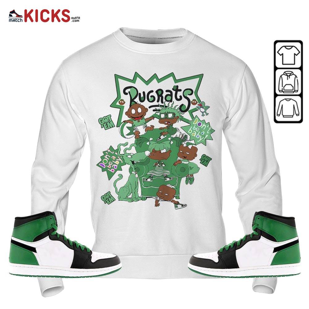Melanin Rugrats Kids 90’s Sneaker Shirt Match OG Celtics 1s, Jordan 1 High OG Celtics MKO Sweatshirt