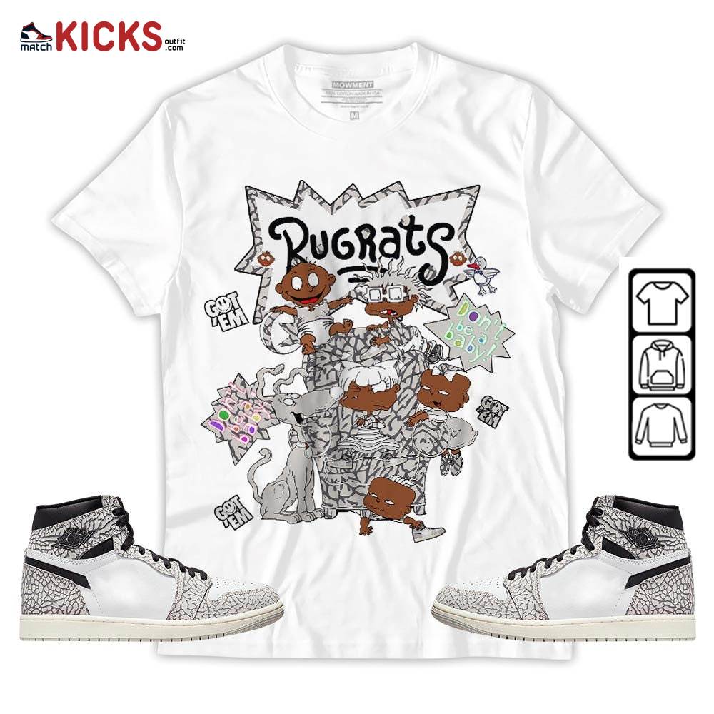 Melanin Rugrats Kids 90’s Sneaker Shirt Match OG Elephant 1s, Jordan 1 White Cement MKO Sweatshirt