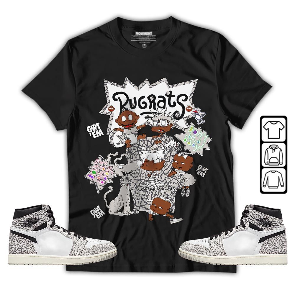 Melanin Rugrats Kids 90s Sneaker Shirt Match OG Elephant 1s, Jordan 1 White Cement MKO T-Shirt
