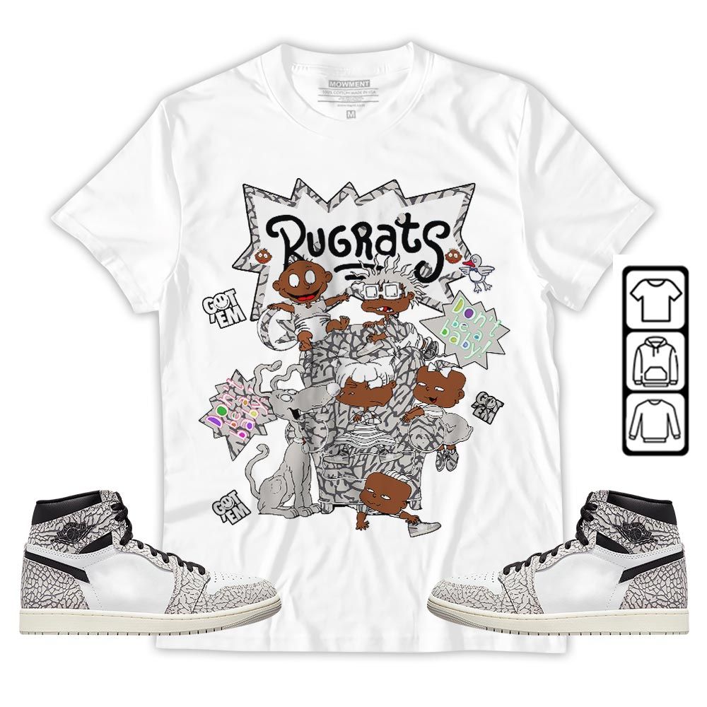 Melanin Rugrats Kids 90s Sneaker Shirt Match OG Elephant 1s, Jordan 1 White Cement MKO T-Shirt