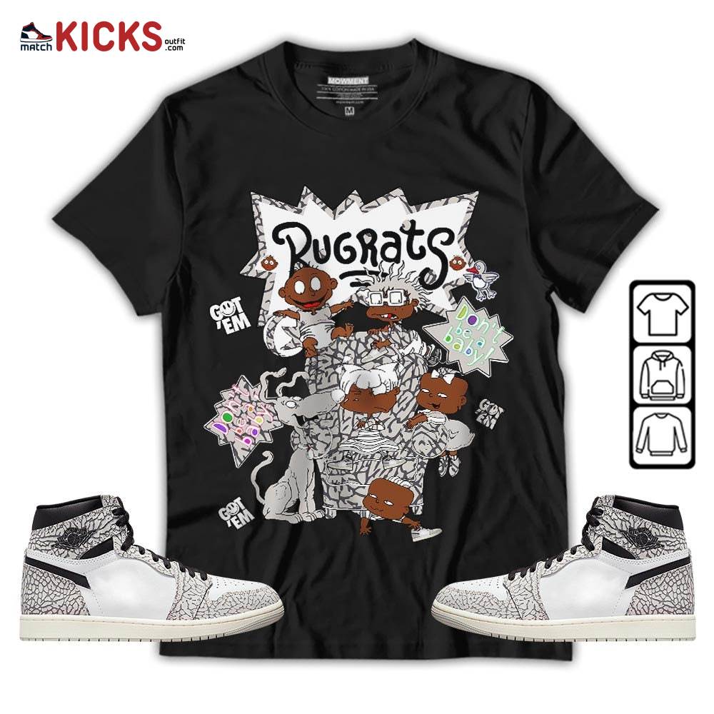 Melanin Rugrats Kids 90’s Sneaker Shirt Match OG Elephant 1s, Jordan 1 White Cement MKO T-Shirt