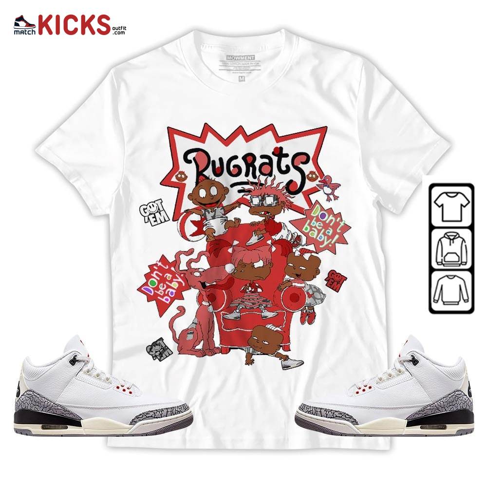 Melanin Rugrats Kids 90’s Sneaker Shirt Match White Cement 3s, Jordan Retro 3 White Cement MKO Sweatshirt