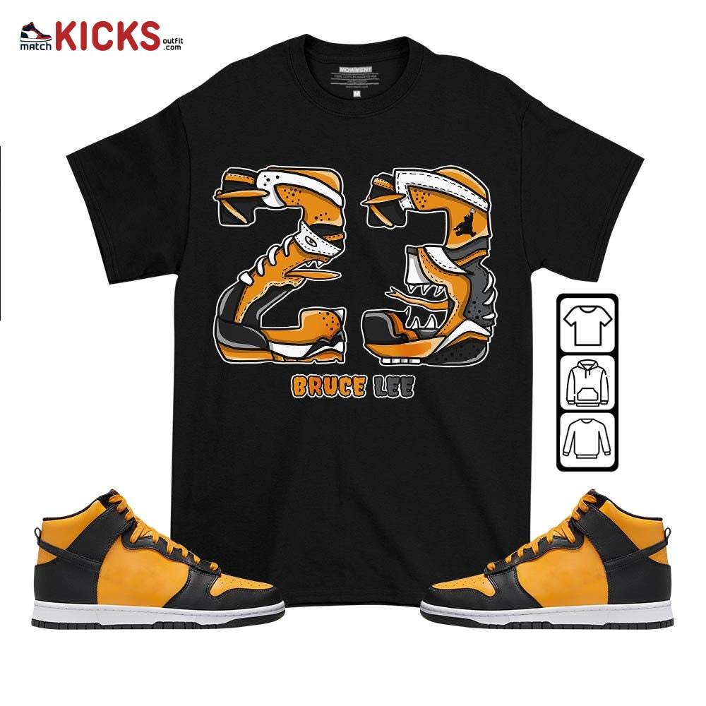 Monster 23 Sneaker Shirt Match Dunk Reverse Goldenrod, Dunk High Bruce Lee MKO T-Shirt