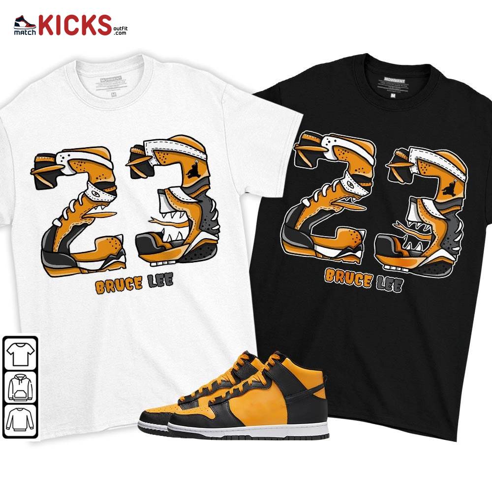 Monster 23 Sneaker Shirt Match Dunk Reverse Goldenrod, Dunk High Bruce Lee MKO T-Shirt Monster 23 Sneaker Shirt Match Dunk Reverse Goldenrod, Dunk High Bruce Lee MKO T-Shirt