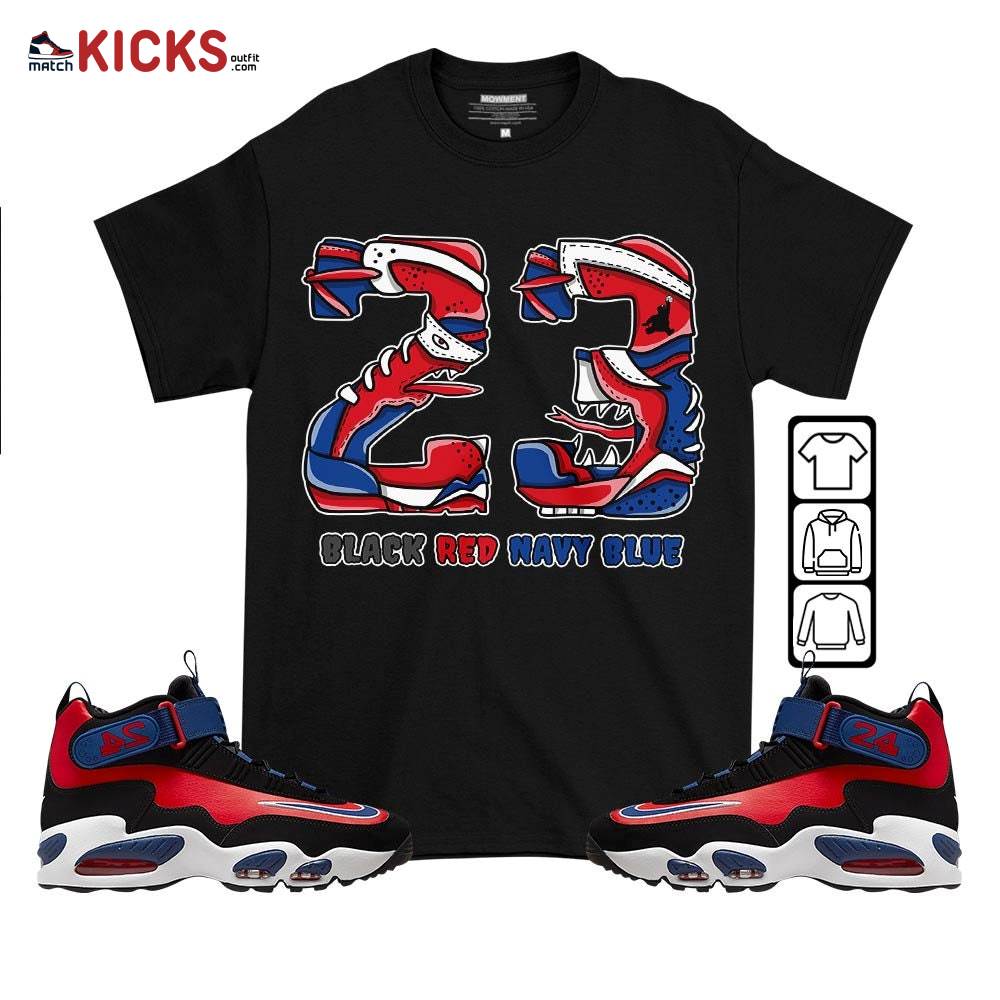 Monster 23 Sneaker Shirt Match Max 1 Navy Red Black, Air Griffey Max 1 Black Red Navy Blue MKO T-Shirt