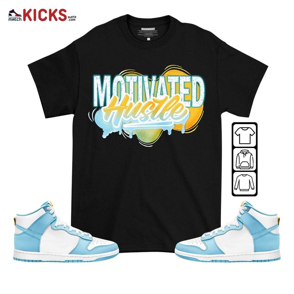 Motivatd Hustle 90s Sneaker Shirt Match Dunk High Blue Chill, Dunk High Homer Simpson MKO T-Shirt Motivatd Hustle 90s Sneaker Shirt Match Dunk High Blue Chill, Dunk High Homer Simpson MKO T-Shirt