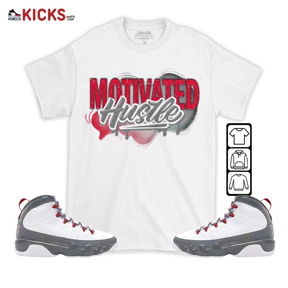 Motivatd Hustle 90s Sneaker Shirt Match Fire Red 9s, Jordan 9 Retro Fire Red MKO T-Shirt