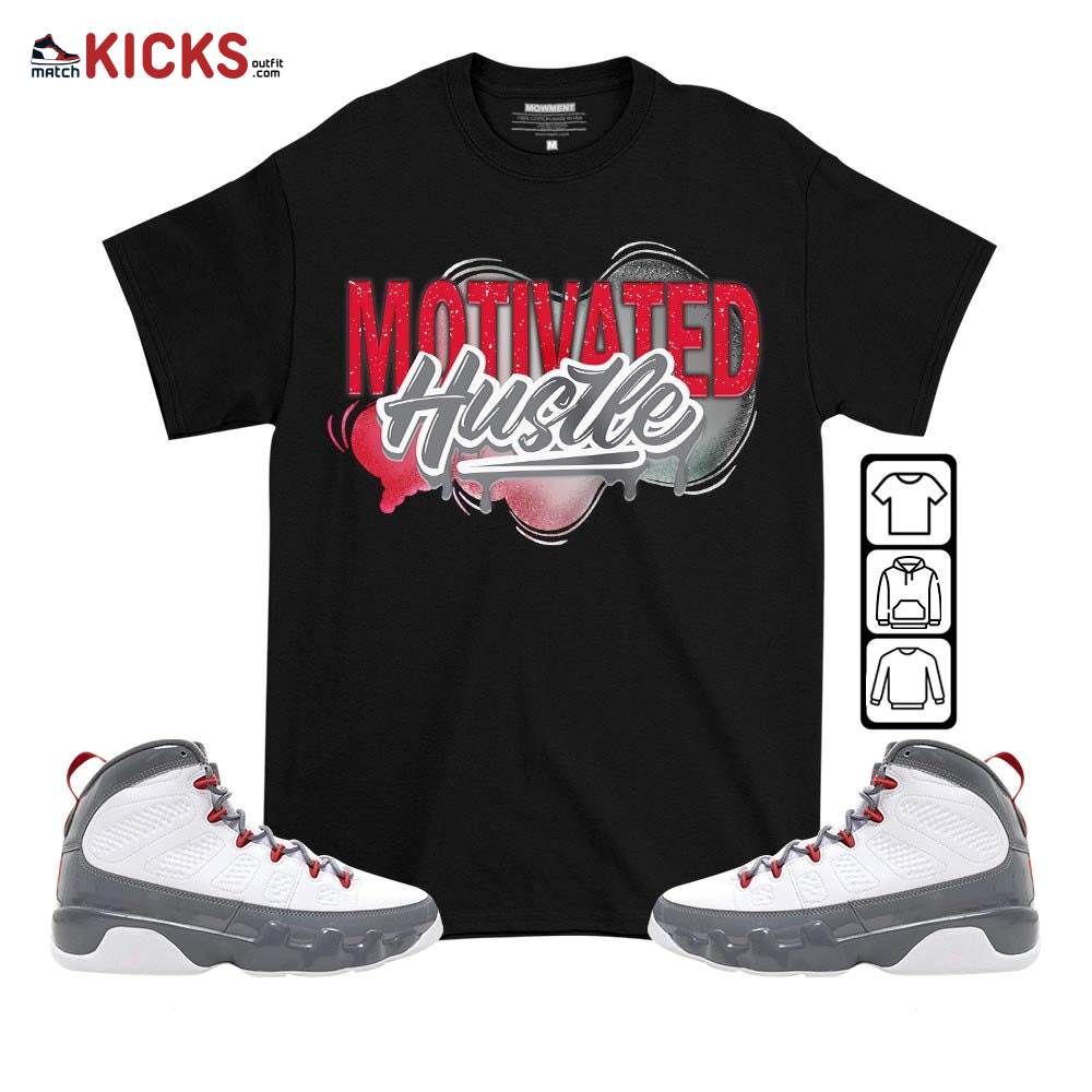 Motivatd Hustle 90s Sneaker Shirt Match Fire Red 9s, Jordan 9 Retro Fire Red MKO T-Shirt