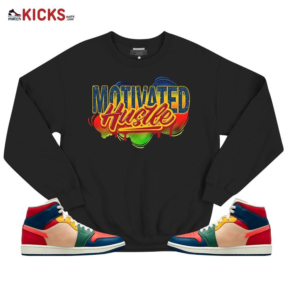 Motivatd Hustle 90s Sneaker Shirt Match Multi Color 2022 1s, Jordan 1 Mid Multi Color 2022 MKO T-Shirt Motivatd Hustle 90s Sneaker Shirt Match Multi Color 2022 1s, Jordan 1 Mid Multi Color 2022 MKO T-Shirt
