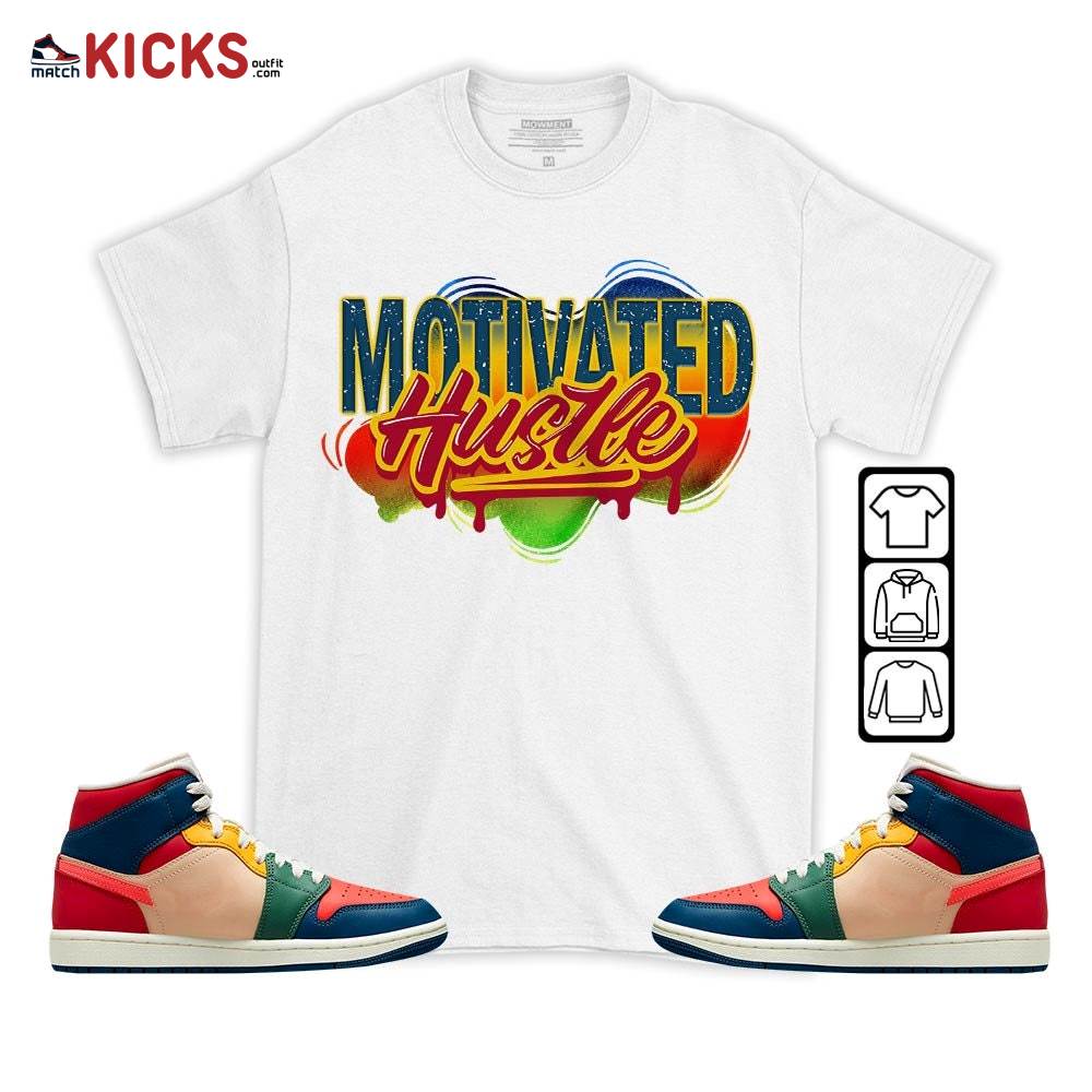 Motivatd Hustle 90s Sneaker Shirt Match Multi Color 2022 1s, Jordan 1 Mid Multi Color 2022 MKO T-Shirt Motivatd Hustle 90s Sneaker Shirt Match Multi Color 2022 1s, Jordan 1 Mid Multi Color 2022 MKO T-Shirt