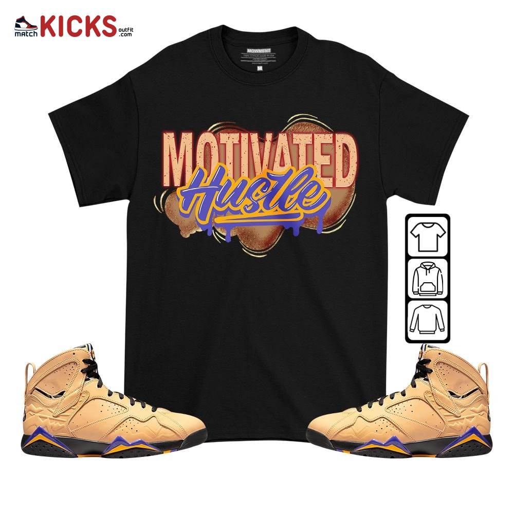 Motivatd Hustle 90s Sneaker Shirt Match Vachetta Tan 7s, Jordan 7 SE Afrobeats MKO T-Shirt