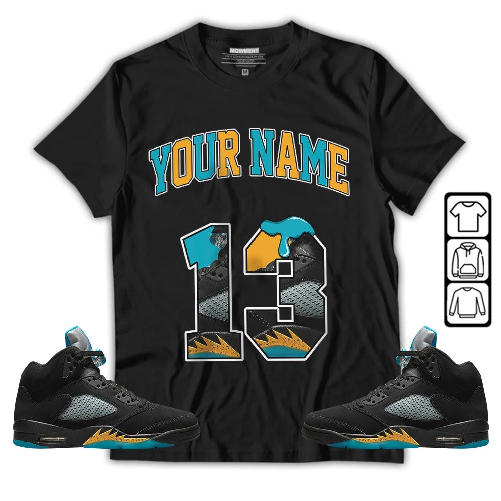 Number 13 Sneaker Shirt Match 2023 Retro Aqua 5s, Jordan 5 Aqua MKO T-Shirt