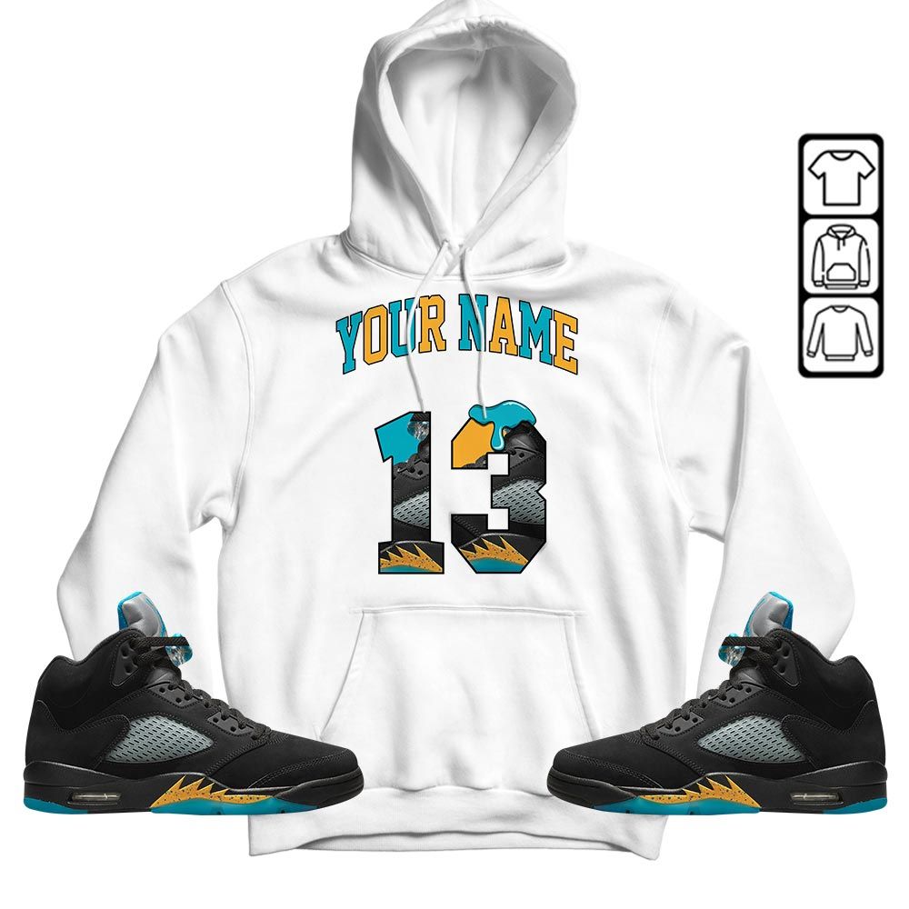 Number 13 Sneaker Shirt Match 2023 Retro Aqua 5s, Jordan 5 Aqua MKO T-Shirt