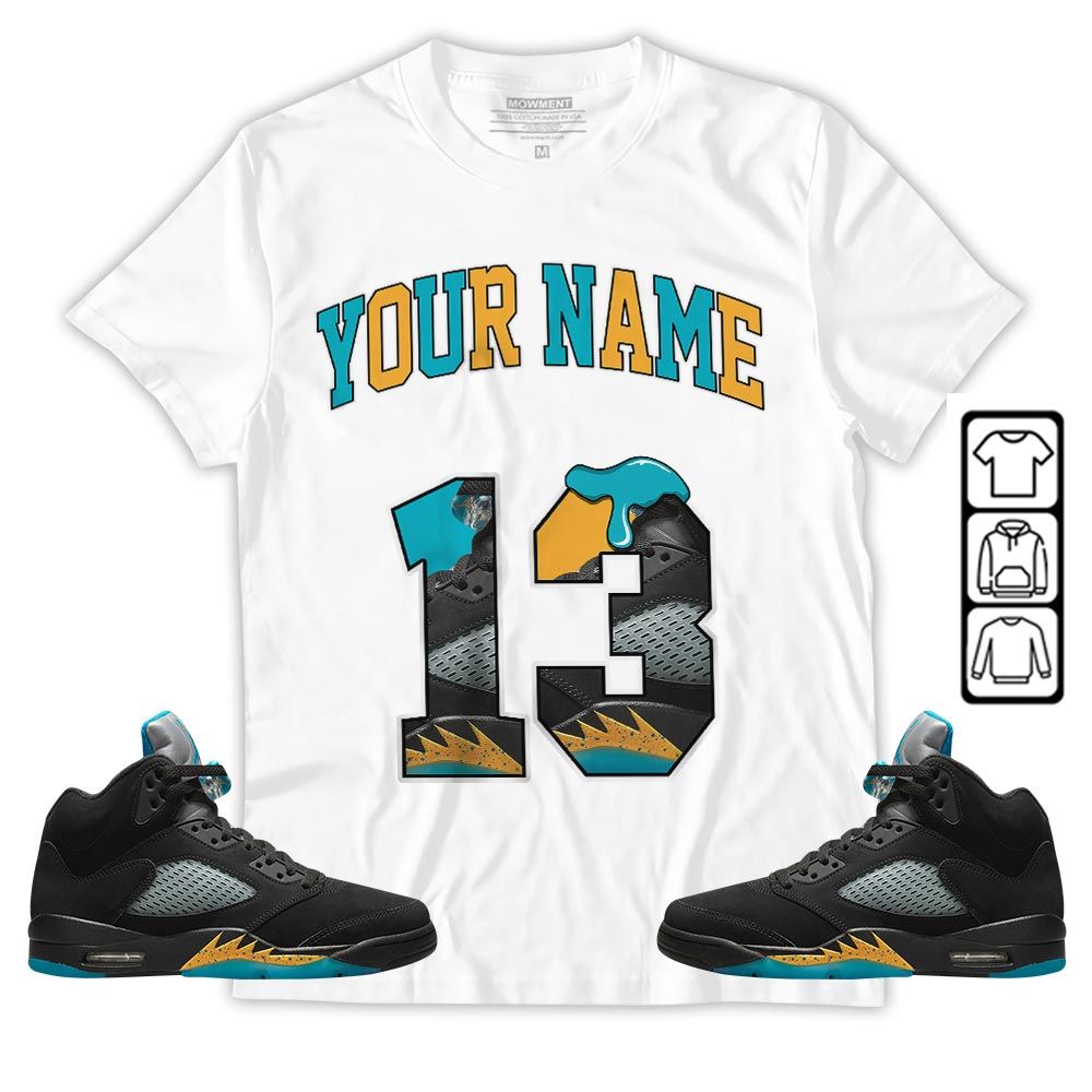 Number 13 Sneaker Shirt Match 2023 Retro Aqua 5s, Jordan 5 Aqua MKO T-Shirt Number 13 Sneaker Shirt Match 2023 Retro Aqua 5s, Jordan 5 Aqua MKO T-Shirt