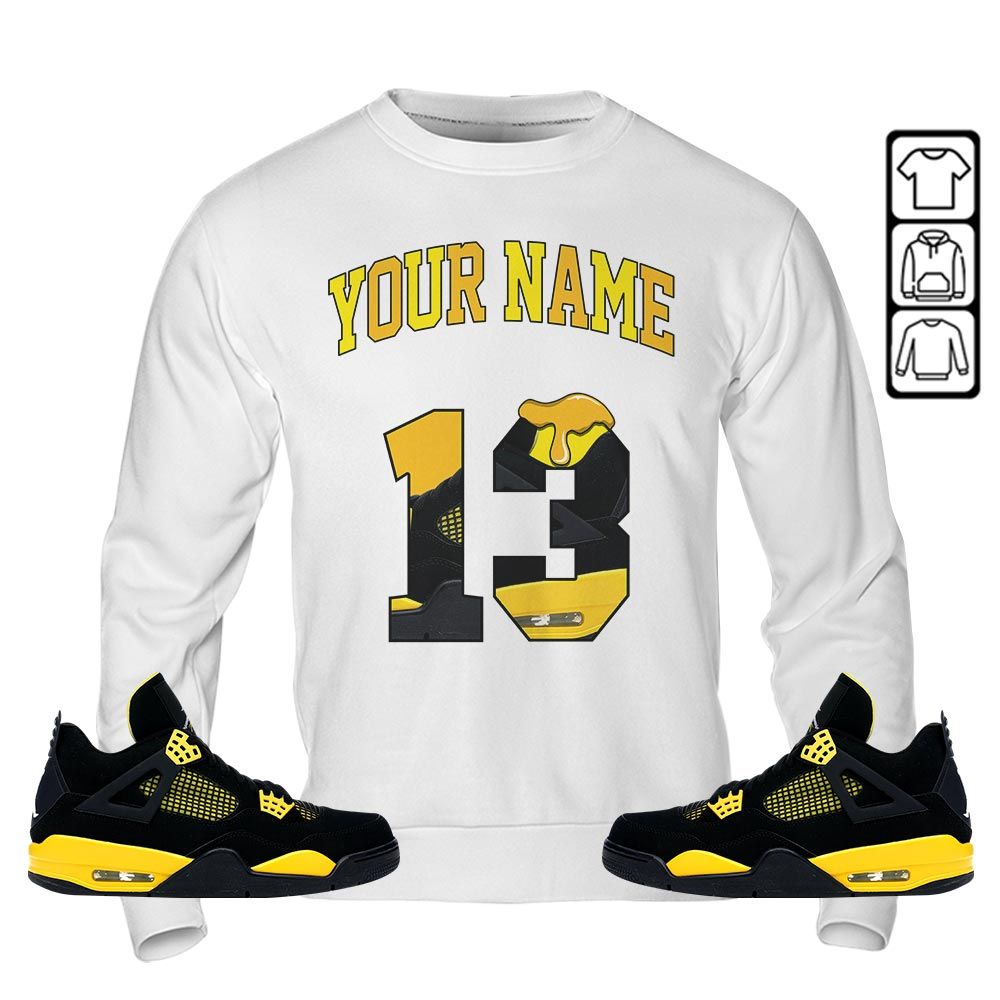 Number 13 Sneaker Shirt Match 2023 Thunder 4s, Jordan Retro 4 Thunder MKO Sweatshirt Number 13 Sneaker Shirt Match 2023 Thunder 4s, Jordan Retro 4 Thunder MKO Sweatshirt