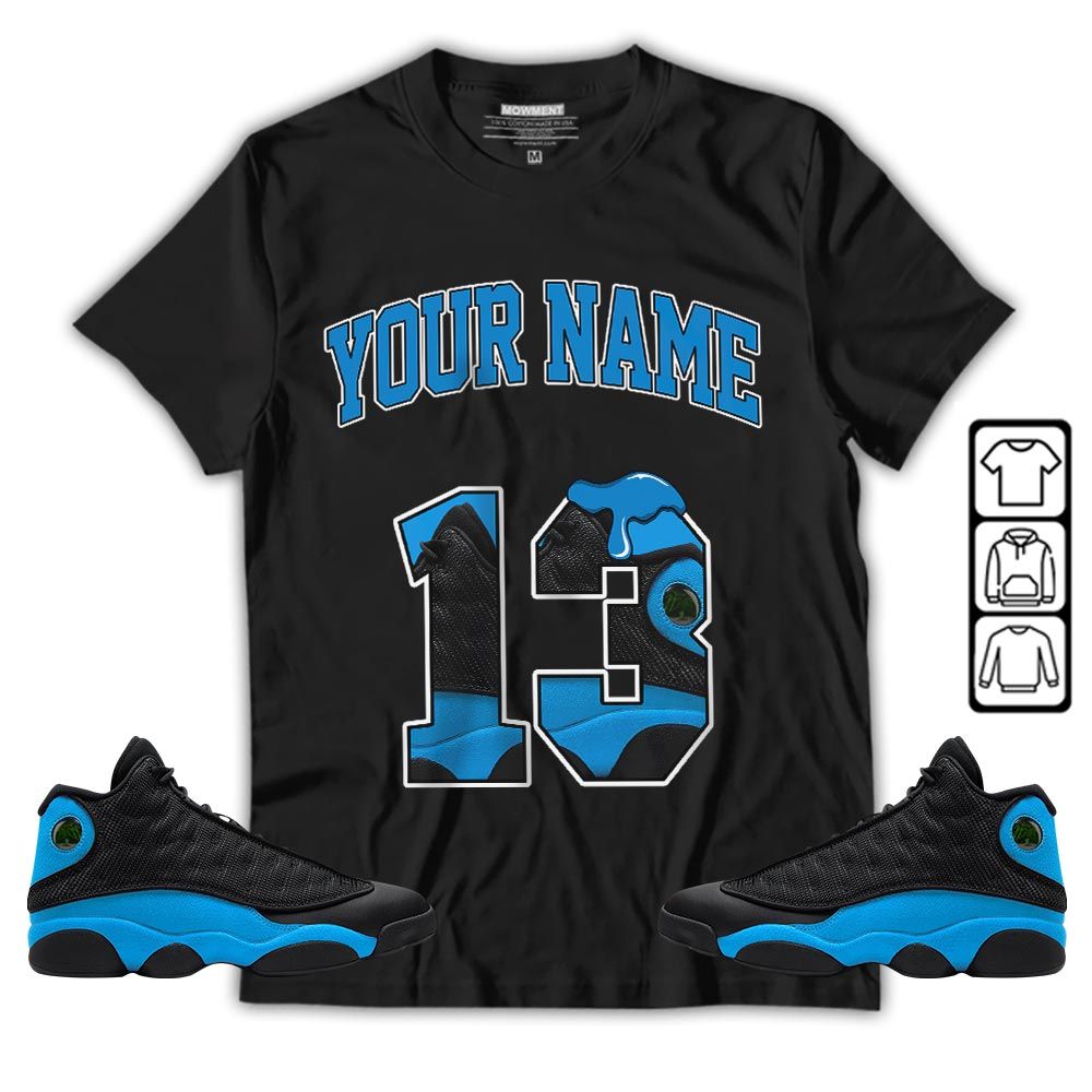 Number 13 Sneaker Shirt Match Black University Blue 13s, Jordan 13 Black University Blue 2022 MKO T-Shirt